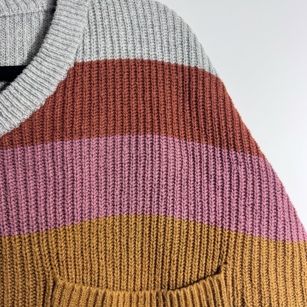 Madewell Striped Ribbed Knit Sweater XXL Pocket Crewneck Oversized - Picture 3 of 6